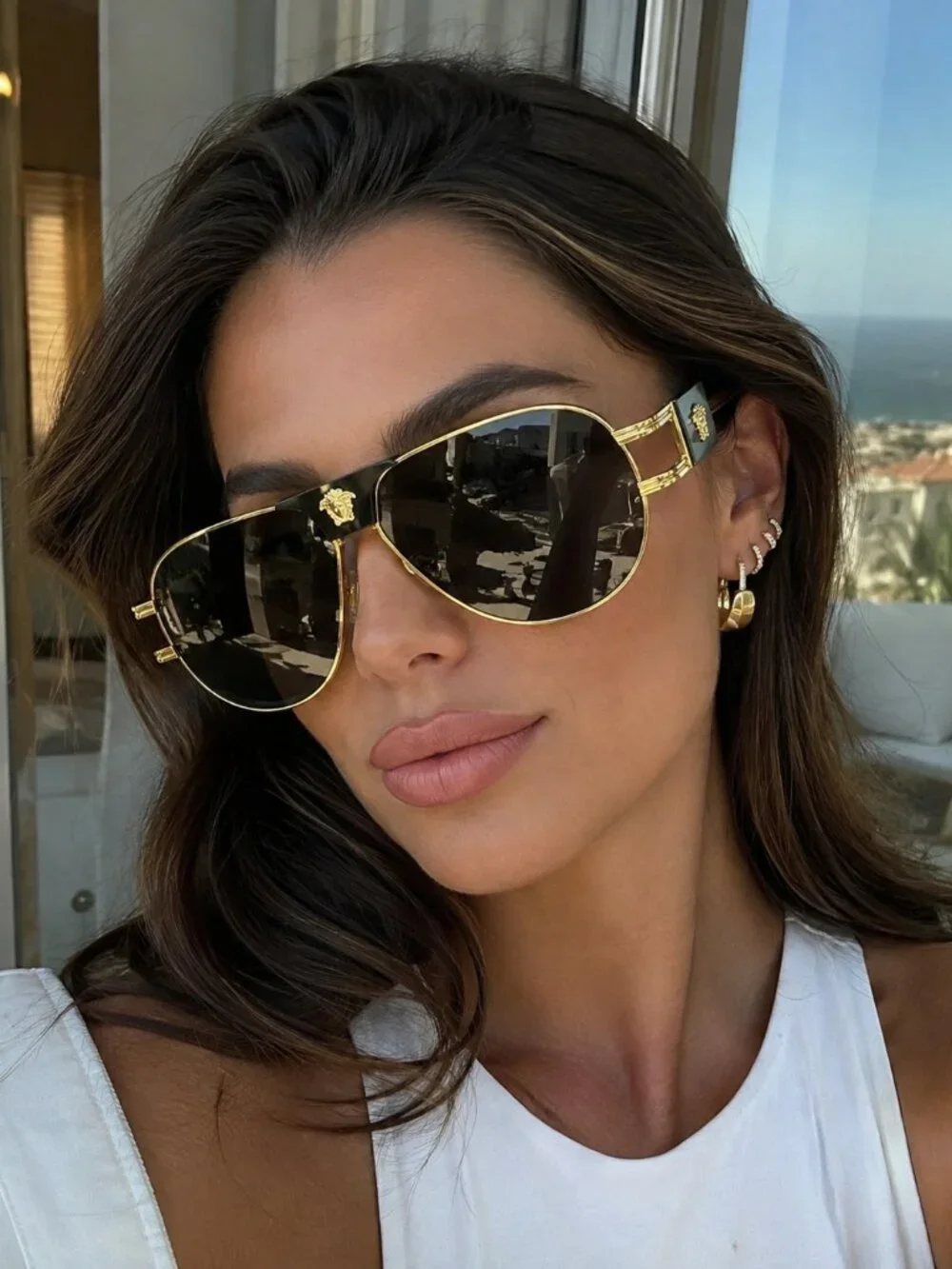 NEW VERSACE VE2252 100287 GOLD DARK GREY AVIATOR AUTHENTIC SUNGLASSES